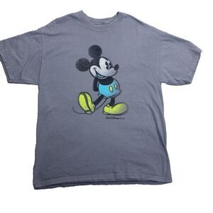 Disney Mens Mickey Mouse T-Shirt‎ Gray Graphic Tee Walt Disney World Size Large